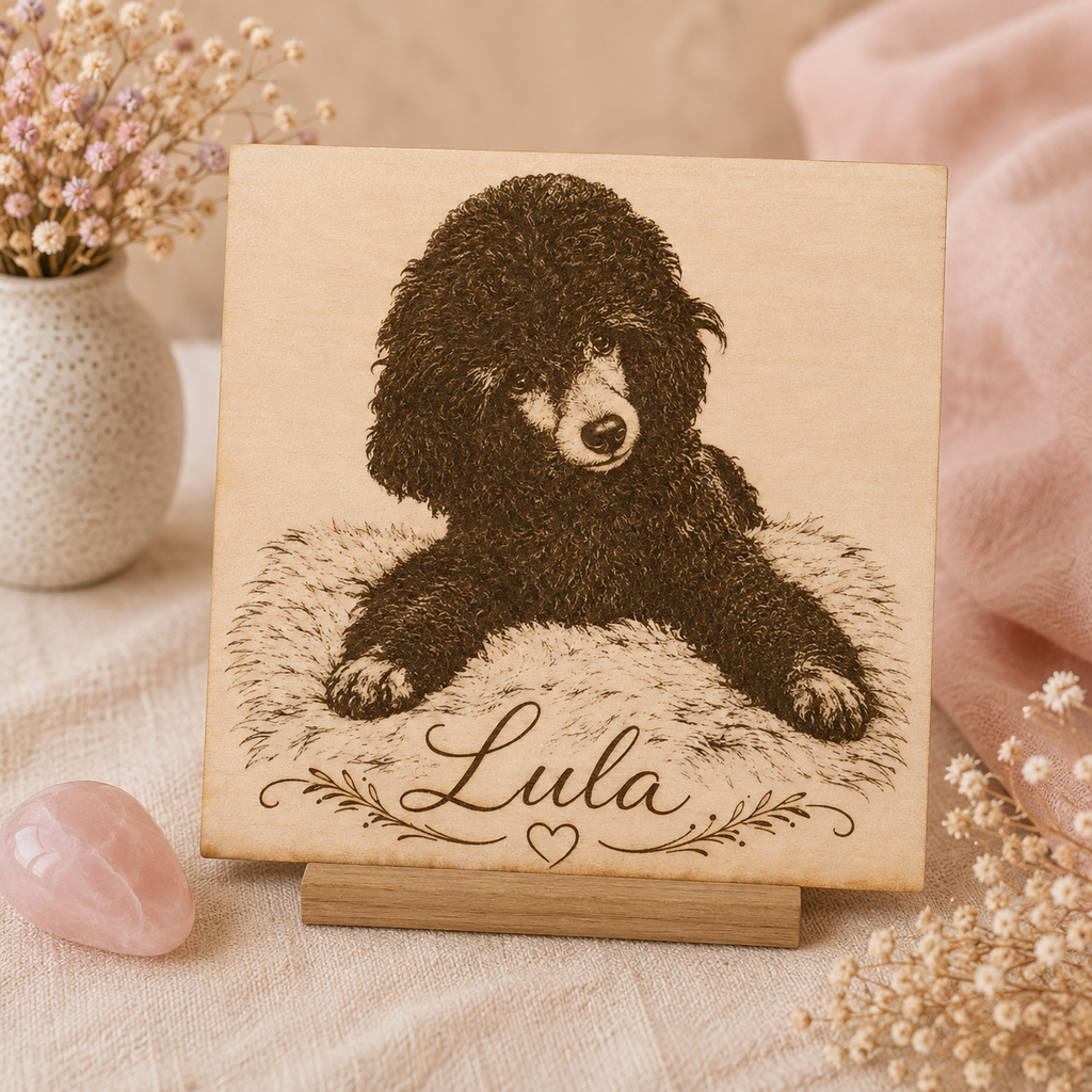 Retrato personalizado de tu mascota en madera · 20 × 20 cm 🐾🤍