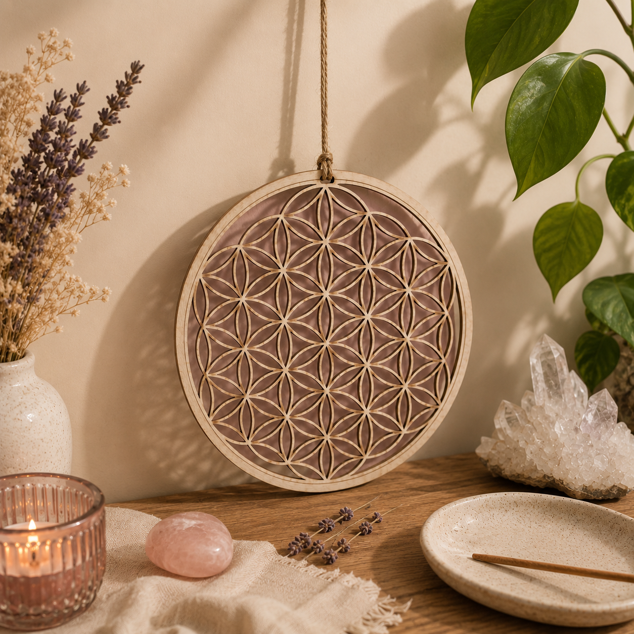 Flor de la Vida calada en madera · 20 × 20 cm 🤍