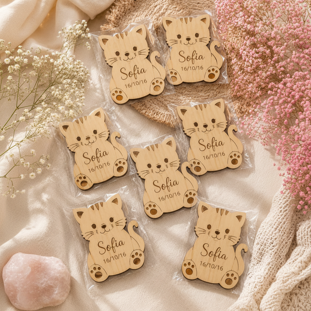 Detalles personalizados de madera para celebraciones 🤍