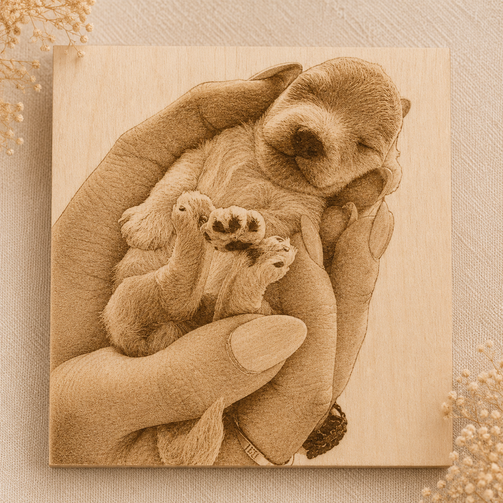 Retrato personalizado de tu mascota en madera · 20 × 20 cm 🐾🤍